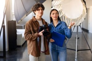 two people in the production industry