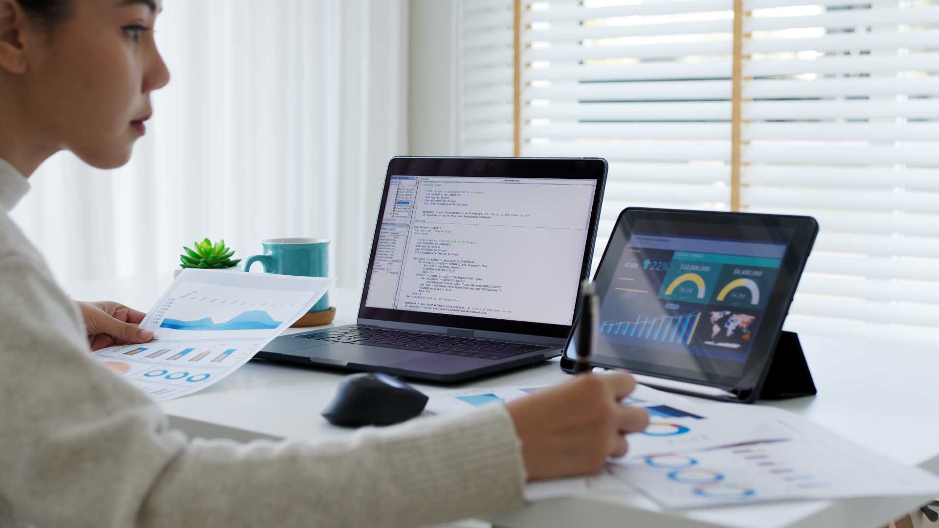 business central vs netsuite, A female professional working remotely